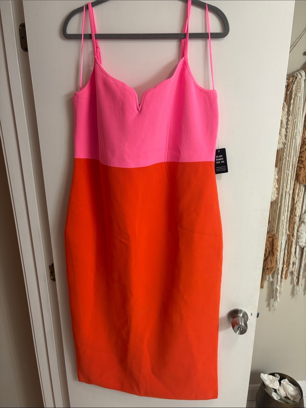 Express Color Block Pink and Orange bodycpn Spaghetti-Strap Dress